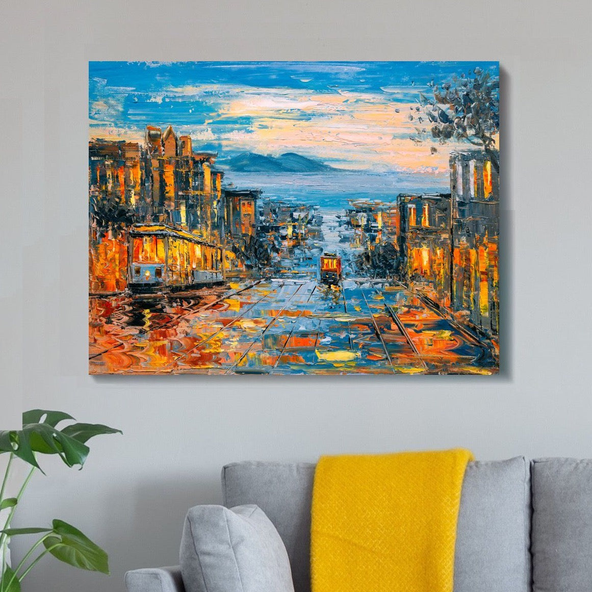 Schilderij Tram At Dusk (Canvas)