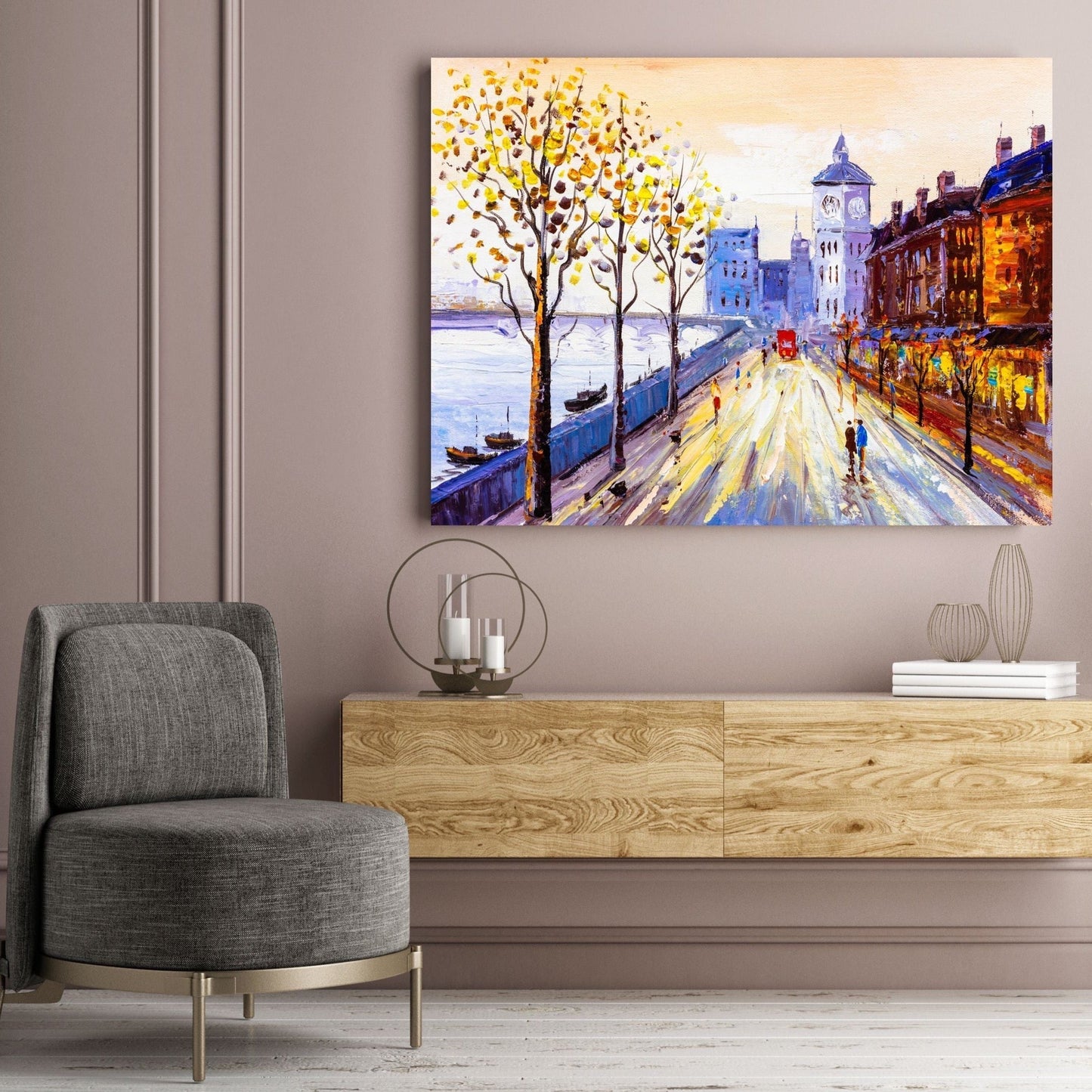 Schilderij City By The Water (Canvas)