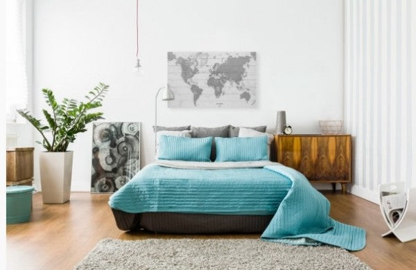 Wereldkaart op hout - zwart-wit