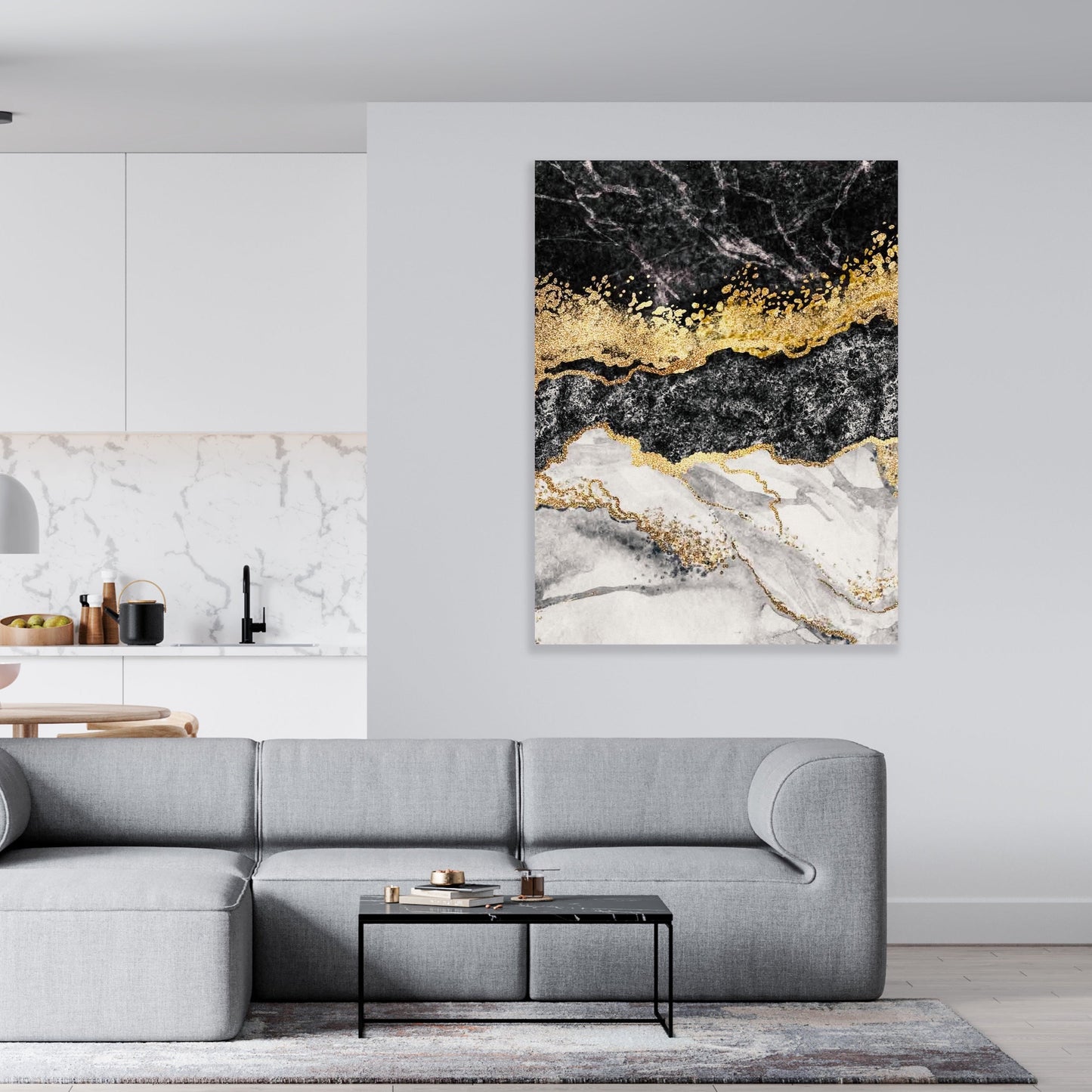Schilderij Black & Gold Marble (Canvas)